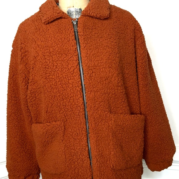 Zaful Women Solid Rust Zip Up Drop Shoulder  Oversized Teddy Cozy Sweate… - Picture 10 of 16